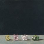 small oil painting on mdf, still life, stuffed animals, old master style